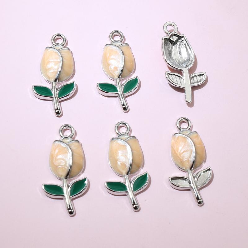 20pcs 21x10mm Enamel Rose Bud Flower Charms Pendant Alloy Metal DIY Jewelry Making Accessories Findings for Necklace Earrings