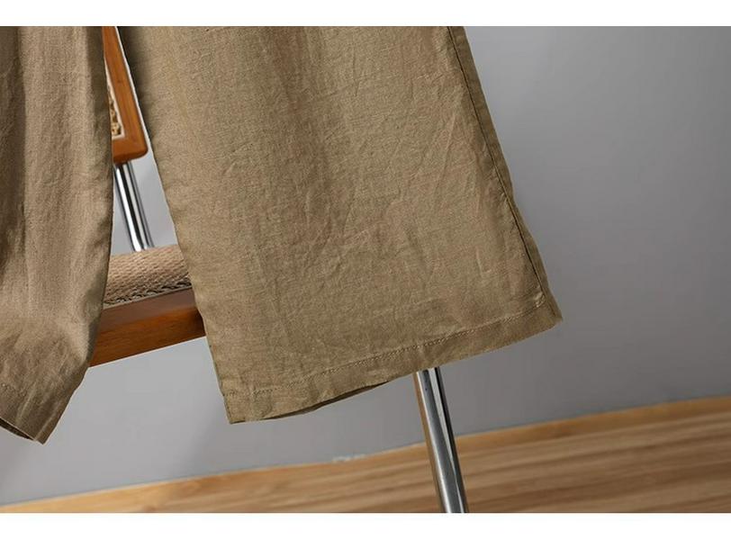 Women's High-Waisted Cotton Linen Wide-Leg Pants - Spring/Summer/Fall, Plus Size, Nine-Point, Drawstring, Casual Japanese Style