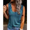 Women Solid Color Button Down Sleeveless U Collar Vest T-Shirt Top Waistcoat with Suspenders