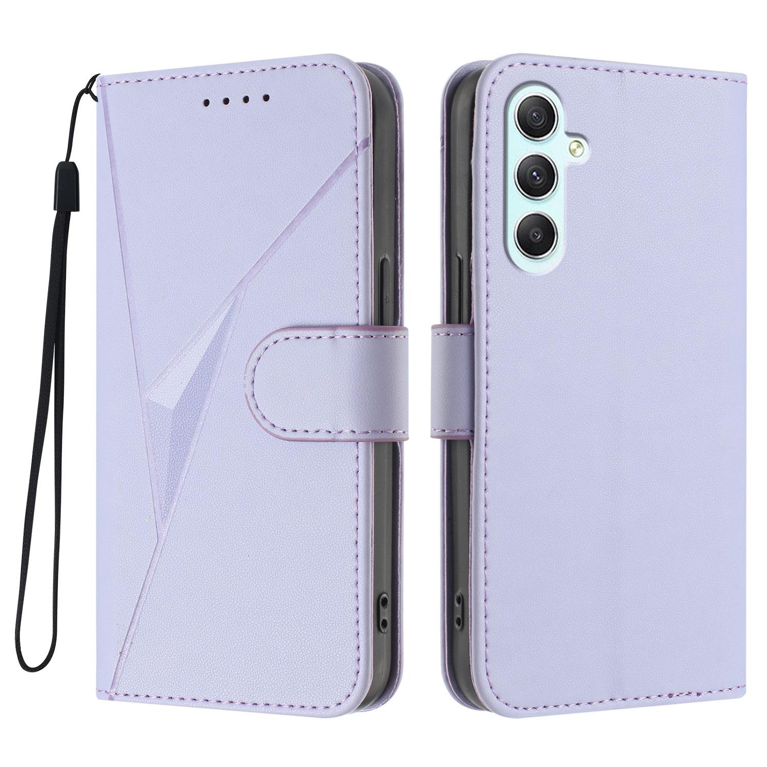 

For Samsung Galaxy A35 5G Case Triangle Imprint Leather Phone Cover with Lanyard Light Purple
