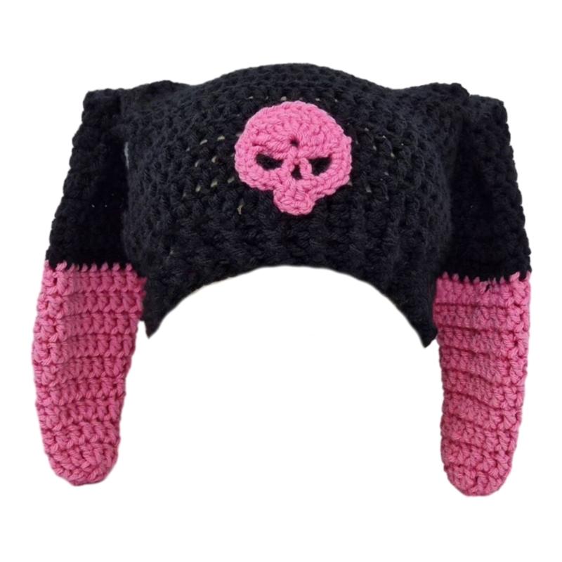 Y2K Anime Ear Cap Windproof Hat Female Beanie Headwear Handcrochet Pullover Hat