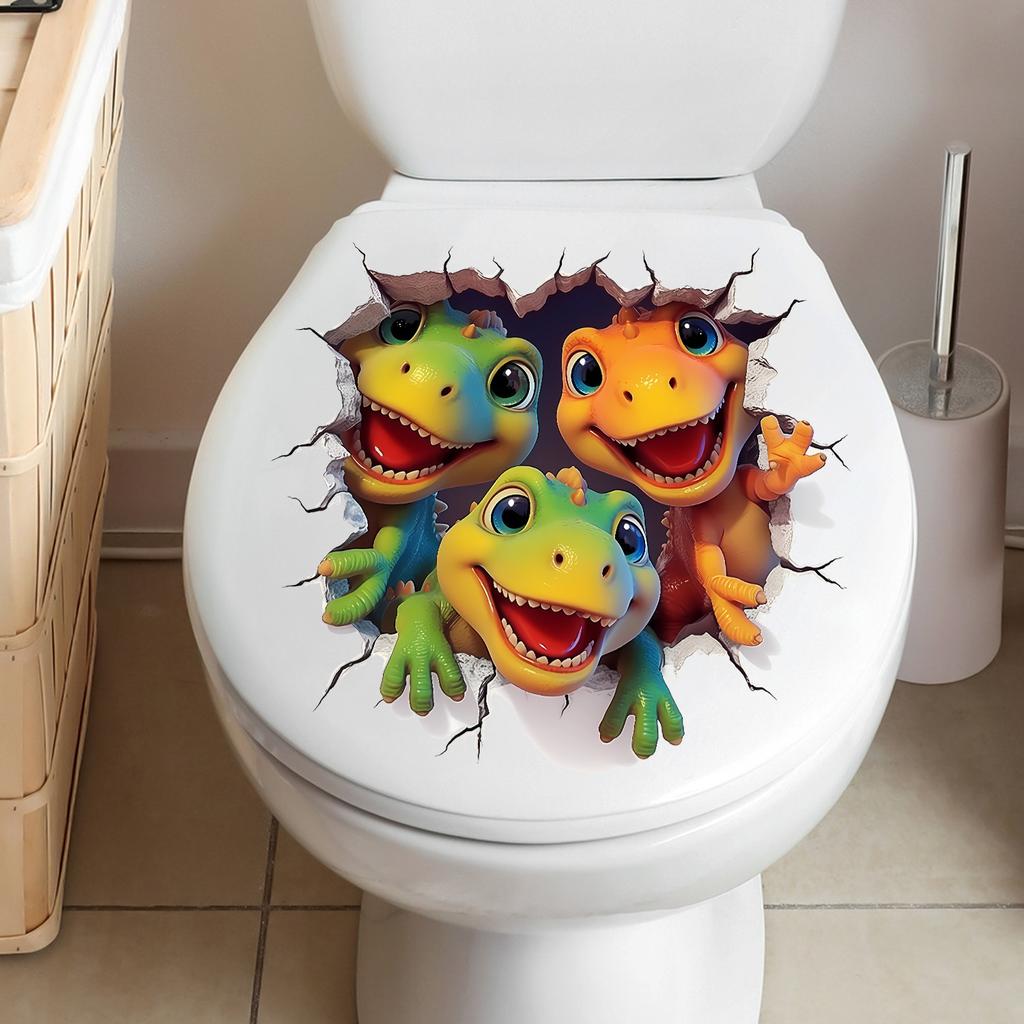 Creative 3D Breaking Wall Dinosaur Toilet & Wall Sticker Self-Adhesive Removable for Kids Bedroom Living Room Home Decor