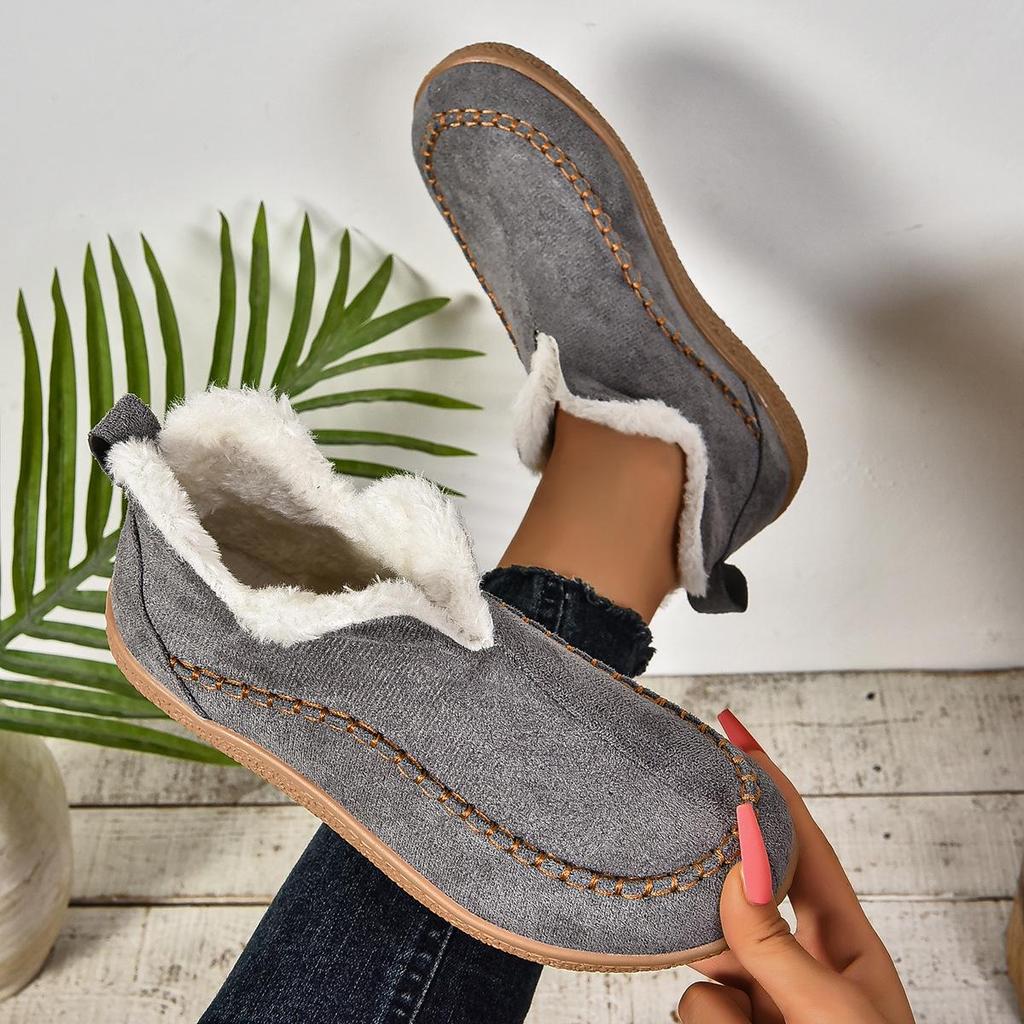 2024 Winter Women's Large Size Warm Flat Cotton Shoes with Velvet Lining