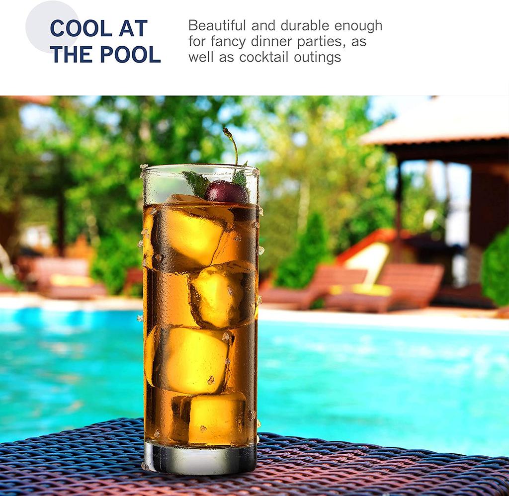 Clear Whiskey Glass Heavy Base Tall Highball Glasses Thick Water Glasses Cups 2pcs Set Modern Drinking Glassware Tumbler Glass