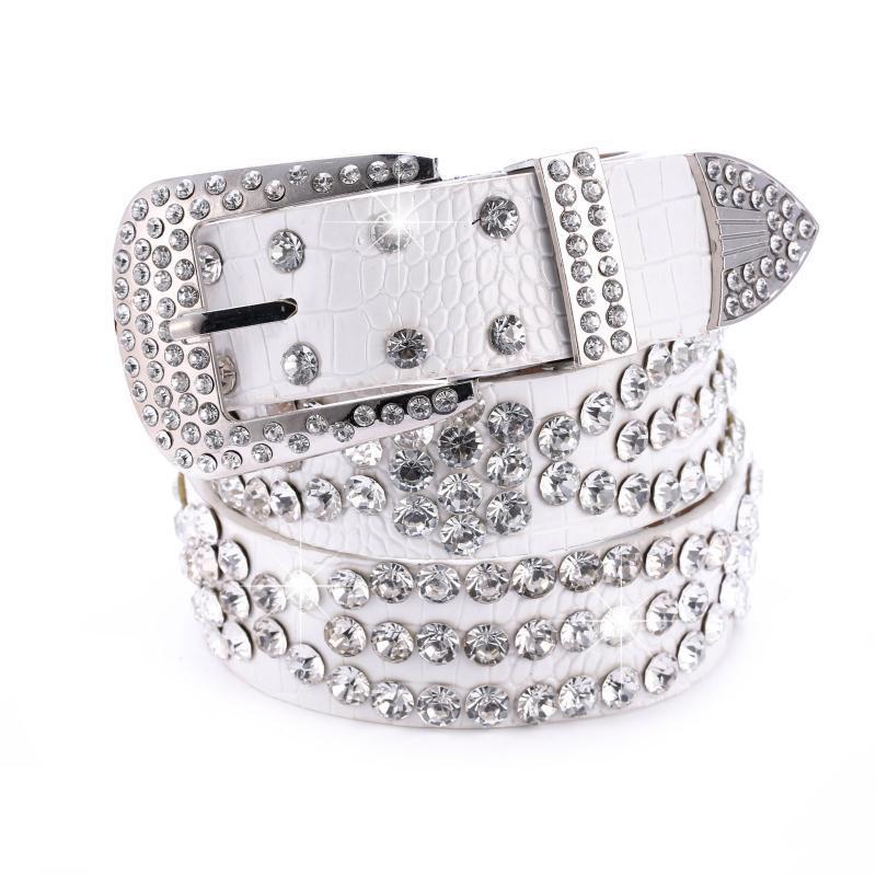 Strass Riemen voor Dames Punk Rock Jeans Luxe Studded Riem Vrouwelijke Tailleband Gothic Y2K Wit Zwart Luipaardpatroon 3,3cm