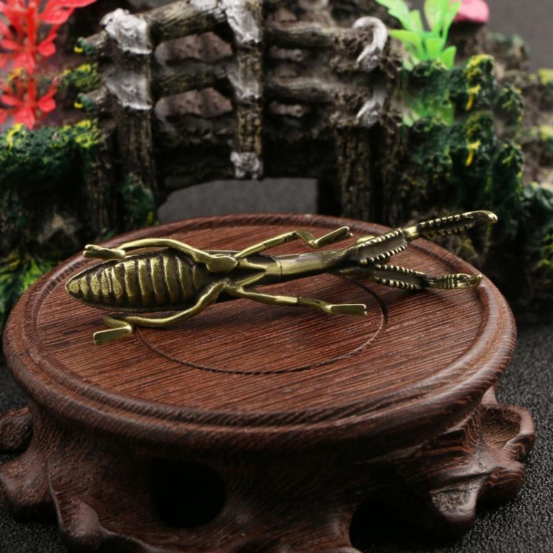 Simulation Messing Mantis Ornament Antike Insektenfiguren Miniatur Schreibtischdekorationen Handwerk Tee Haustier Feng Shui Sammlerstücke
