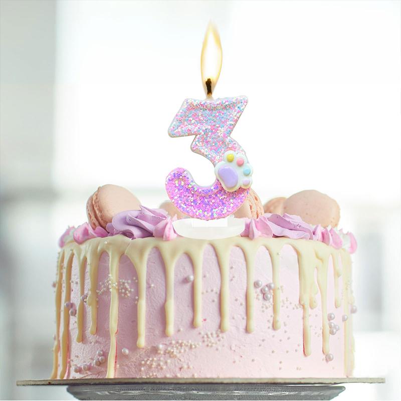 1PC Non-Toxic Soy Wax Candles Candle Adorable Cat Paw & Number Candle Set Cat Claw Digital Birthday Candle 7.5x4cm