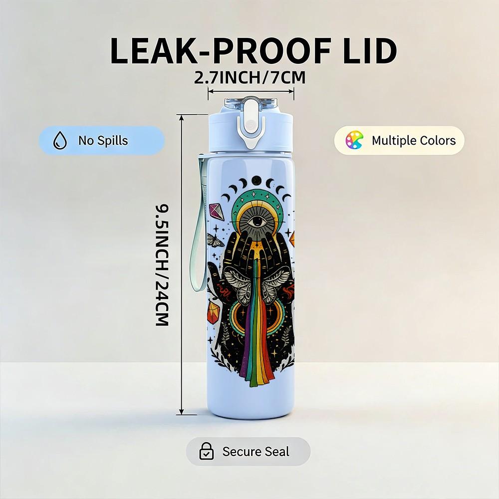 1PC Rainbow Witch Woman Art Print 750ml Color Plastic Sports Water Bottle Leakproof Flip Straw Lid Suitable for Sports Office Home Use