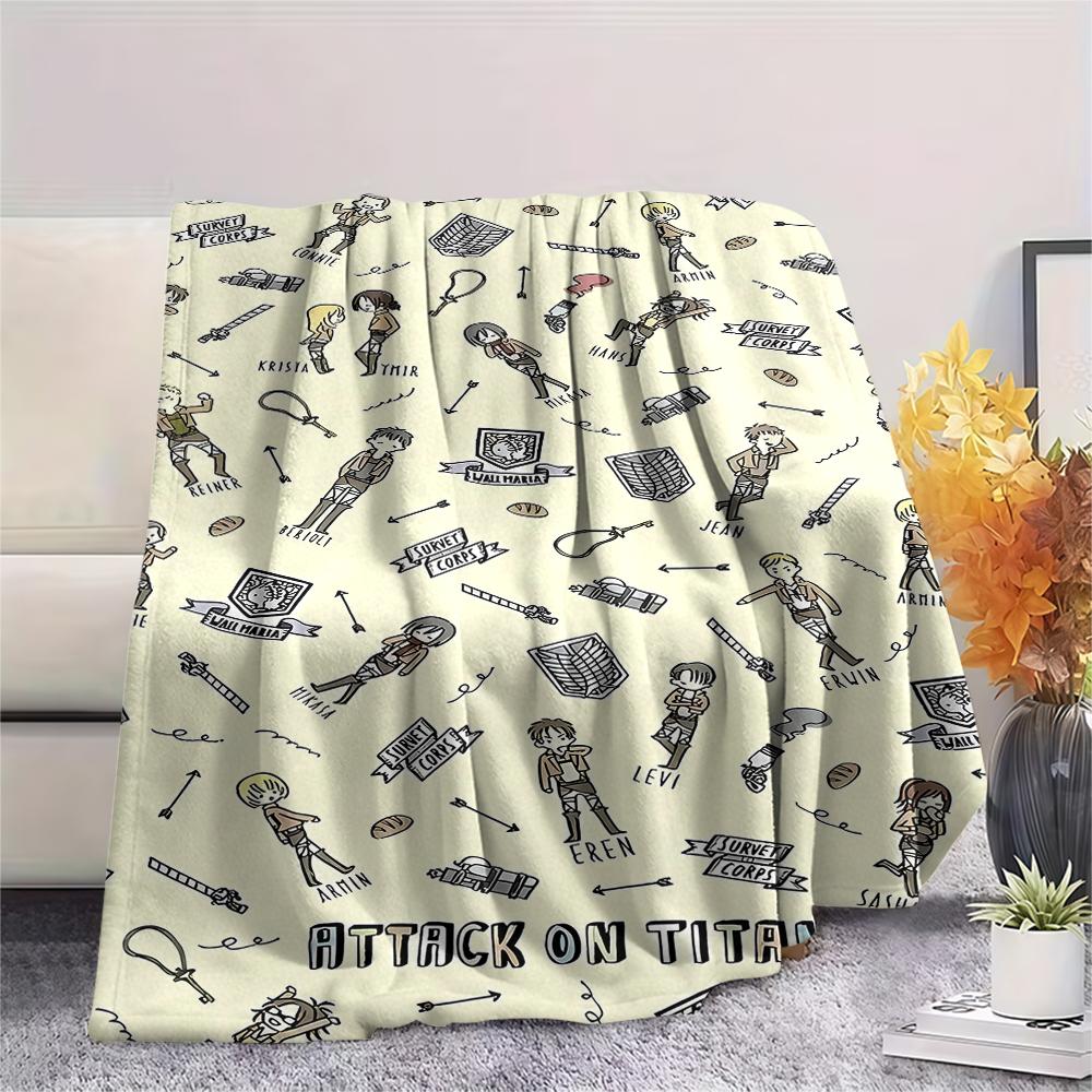 1PC Attack on Titan Print Flannel Blanket, High quality All Seasons, Home Decor, Warmth and Comfort, Perfect for Christmas Gifts