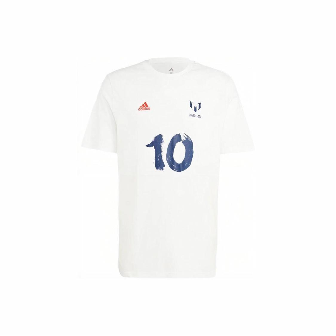 adidas Letter Print Messi Sports T-Shirt Short Sleeve Soccer Jersey Men s White XXL