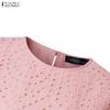ZANZEA Women Casual Hollow Embroidered Patchwork Summer Short Sleeve Dress