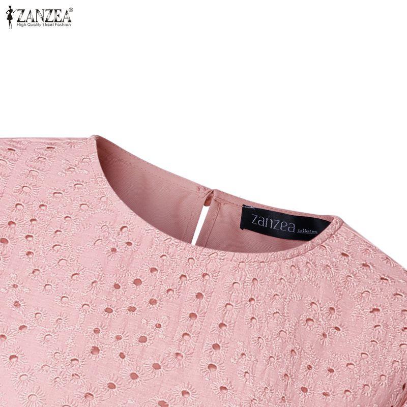 ZANZEA Women Casual Hollow Embroidered Patchwork Summer Short Sleeve Dress