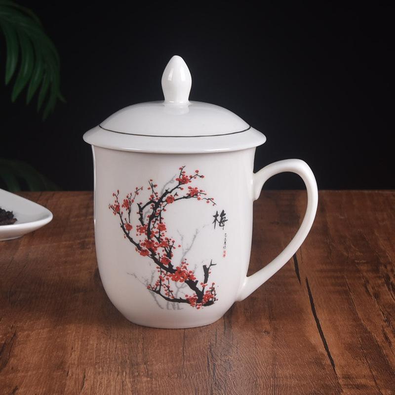 Meilan Bambus Chrysantheme Keramische Teetasse Große Kapazität Haushalt Wasserbecher Büro Deckel Konferenzbecher Gastfreundschaftsbecher Geschenkbecher