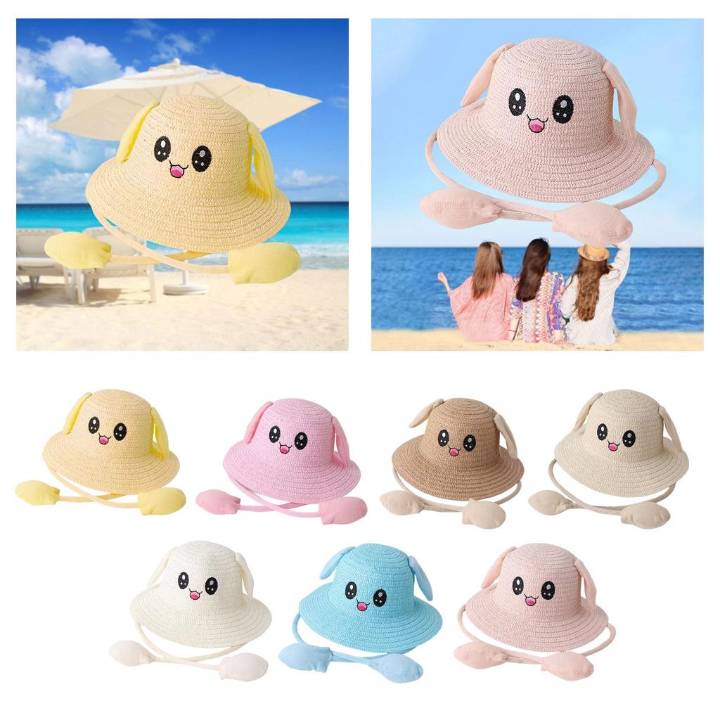 Rabbit Ear Sunshade Straw Hat Trendy Sun Protection Portable Sunscreen Hat for Parties Vocations Fancy Dress Short Trips Spring