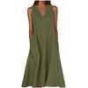 Women's Sleeveless V-Neck Button Front A-Line Dress with Side Pockets in Multiple Colors