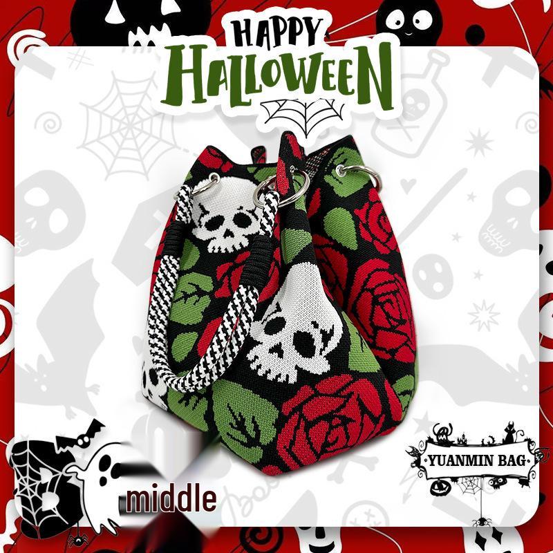 Gothic Halloween Rosen Totenkopf Eimer Tasche - Große Kapazität Party Tragetasche