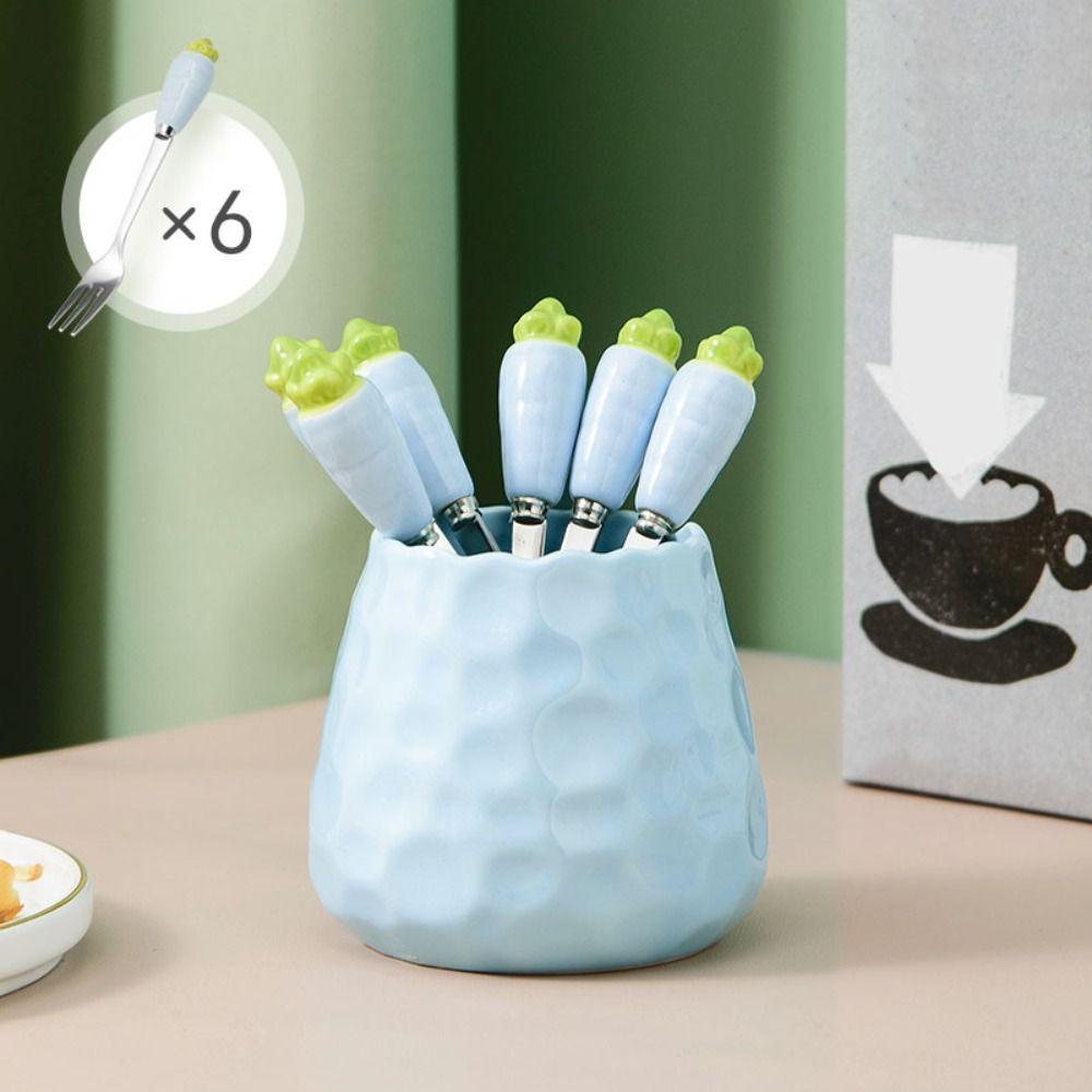 Pineapple Carrot Ceramic Fruit Forks Set Ins Style Household Dessert Forks with Storage Jar Creative Home Decoration