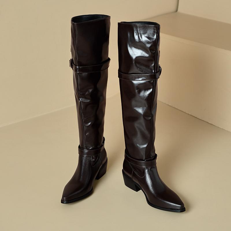 Dámské boty na nízkém podpatku podzim a zima nové evropské a americké na silném podpatku ve velkých velikostech římské střední kozačky