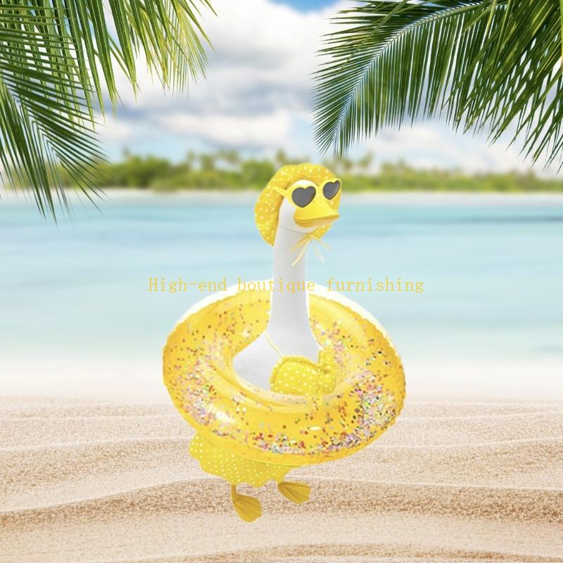  Summer Geese Statue Set Yellow Set of 5 Lawn Decors Weatherproof Outfit