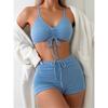 High-quality Women's Drawstring Front High Waist Shorts Bikini Summer Beachwear Bathing Swim Set