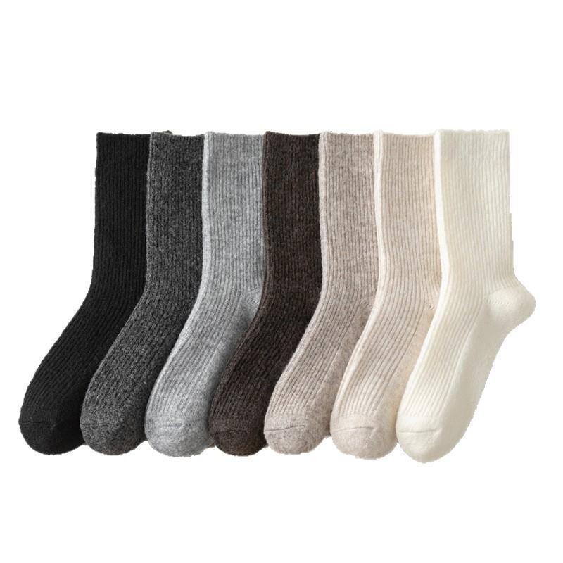 Jednobarevné teplé vlněné ponožky ke kotníkům pro ženy s jemnými proužky a vysokoškolským stylem, silné ponožky na podzim a zimu