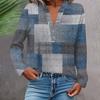 Women's Fashionable And Casual Shirt Long Sleeve V-neck Button Printed Blouse Top
