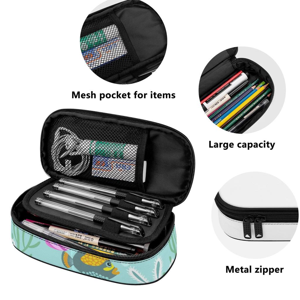 Pencil Case Zipper Closure High Capacity Durable 300D Polyester with Mesh Pocket Removable Divider and Pen Slots for Students