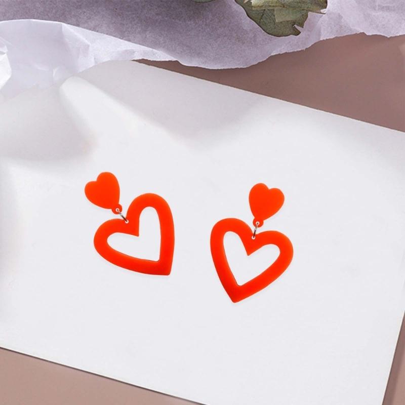 Stylish Heart Acrylic Earrings Pink Ear Drops Lady Party Hollow Heart Statement Earring Valentines Day Gift Lightweight