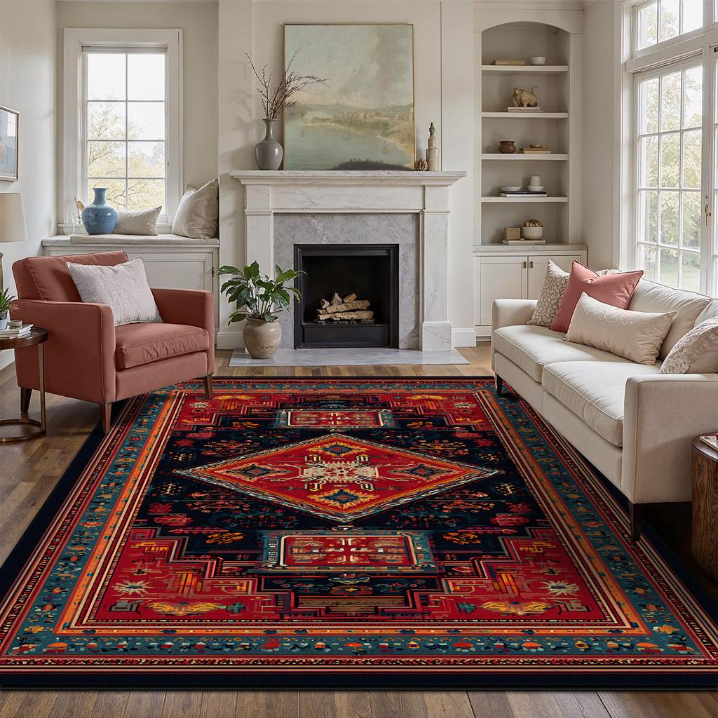 Persian Red Carpet Luxury Living Room Customizable Non-slip Rug Coffee Tables Home Decoration Bedroom Lounge Floor Mat Flannel