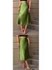 European & American Satin A-line Midi Skirt – Elegant Style, Polyester Fabric