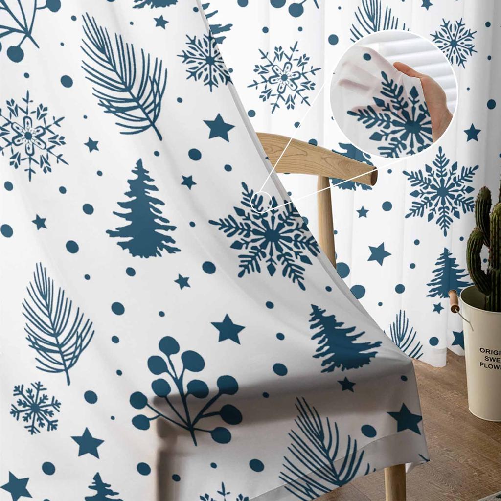 Weihnachten Kiefernnadeln Schneeflocken Vorhänge für Wohnzimmer Schlafzimmer Heimdekoration Fenster Voile Tüll Vorhang Drapes