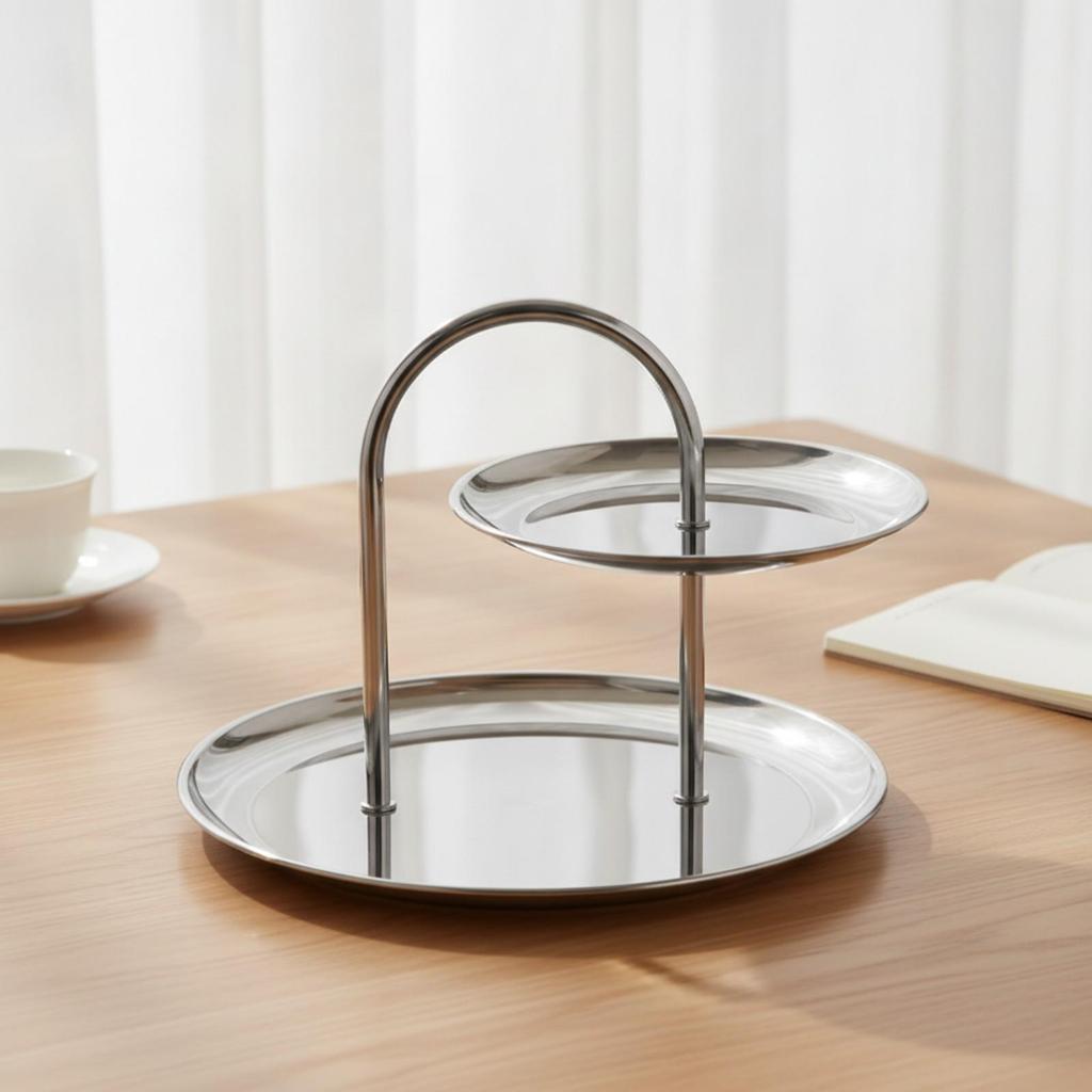 Stainless Steel Two-Level Serving Tray Elegant for Afternoon Tea