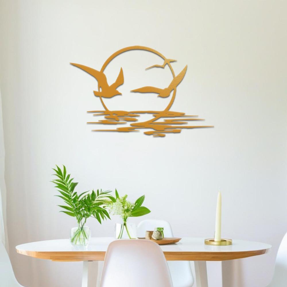 Sunrise Seagulls Coastal Metal Wall Art 15.75 Inch Indoor Outdoor Hanging Decor Beach House Living Room Patio Gift