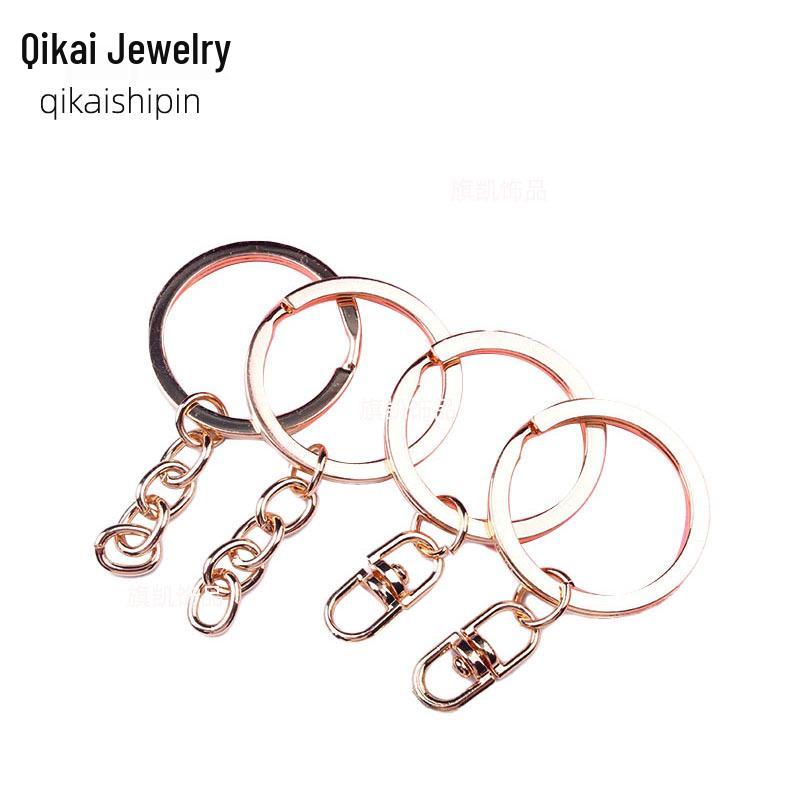 Multi-Spec Metal Keychain: 30mm Flat Key Ring with 4-Section Grinding Chain for DIY Jewelry Pendant