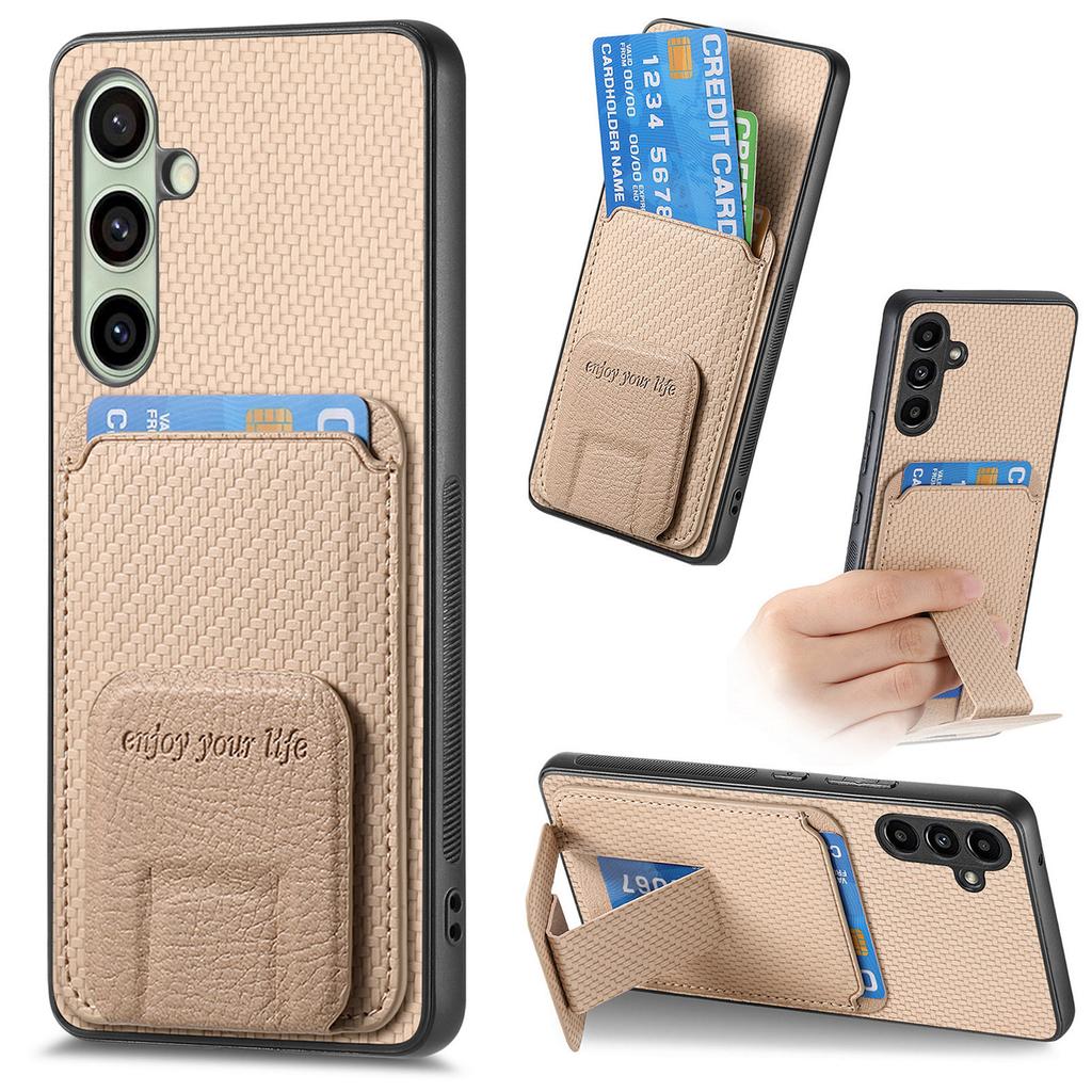 For Samsung Galaxy S25+ Case Card Holder Carbon Fiber Texture Leather Coated TPU Phone Cover