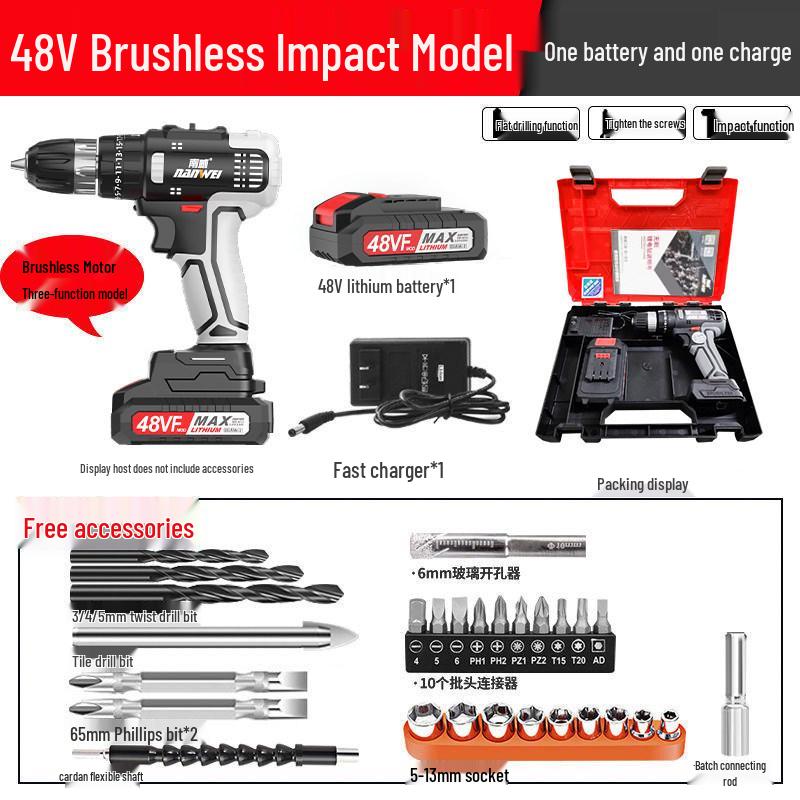 Nanwei Cordless Brushless Impact Hand Drill with Lithium Battery