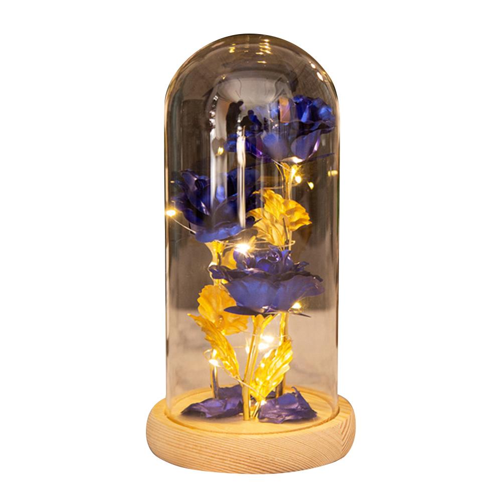 Colored Roses Ornaments 3 Flowers Glass-covered Gold-leaf Artifical Roses Luminous Led Night Light Creative Valentine Day Gifts