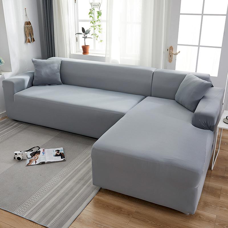 Grey Plain Color Elastic Stretch Sofa Cover Need Order 2Piece Sofa Cover If L-style Fundas Sofas Con Chaise Longue Case for Sofa