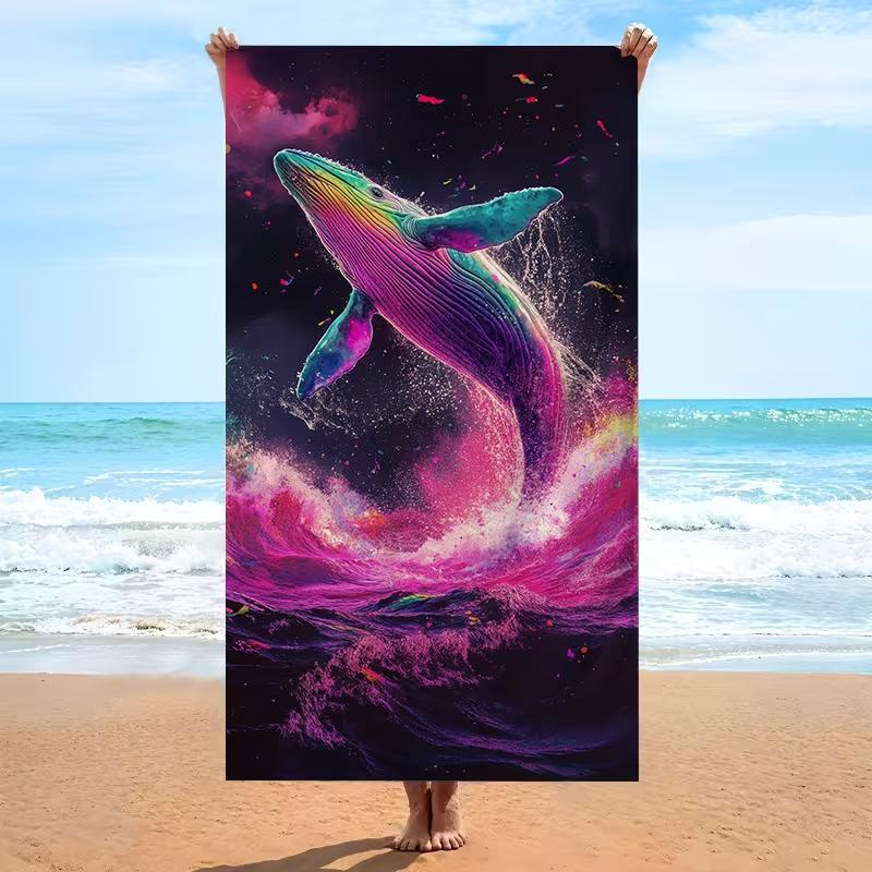 Starry Sky Magical Cosmic Whale Beach Towel Galaxy Space Themed Quick Dry Absorbent Sand-Free Towel for Beach Pool Swim Travel