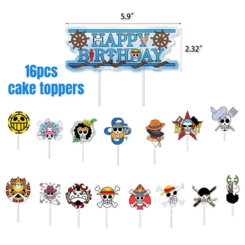 Pirate King Birthday Party Decoration Set Skull Flag Cake Topper Balloon Combo Party Decorations Color Set Flag 18 Balloons 16 Cake Forks 2 Black