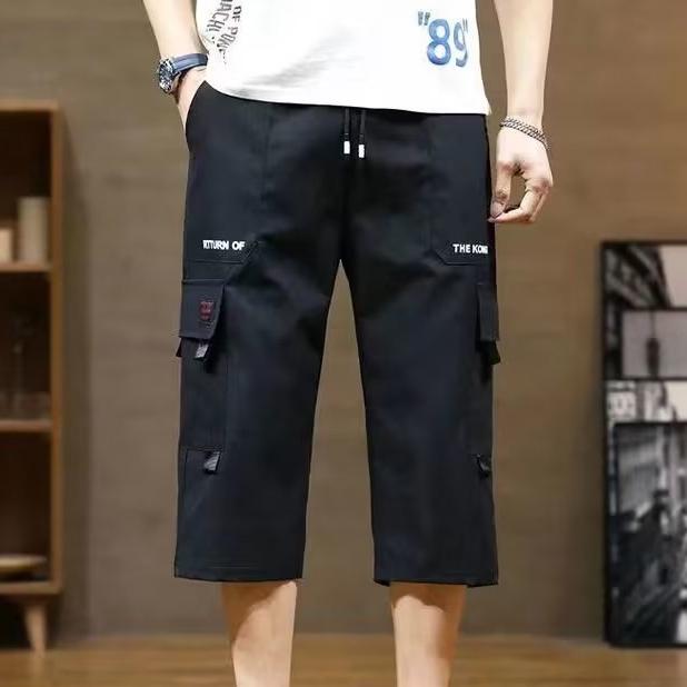 

Модные летние повседневные шорты-карго, мужские укороченные брюки на шнурке, спортивные брюки для бега в стиле хип-хоп с эластичной резинкой на талии M чёрный