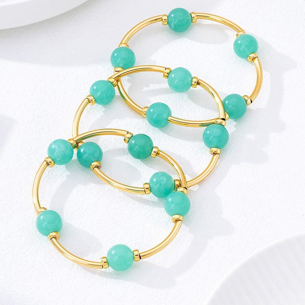 Stacked Ball Thick Gold Bracelet Elastic Jewelry Accessories New Beaded Bracelet  for Women Girls