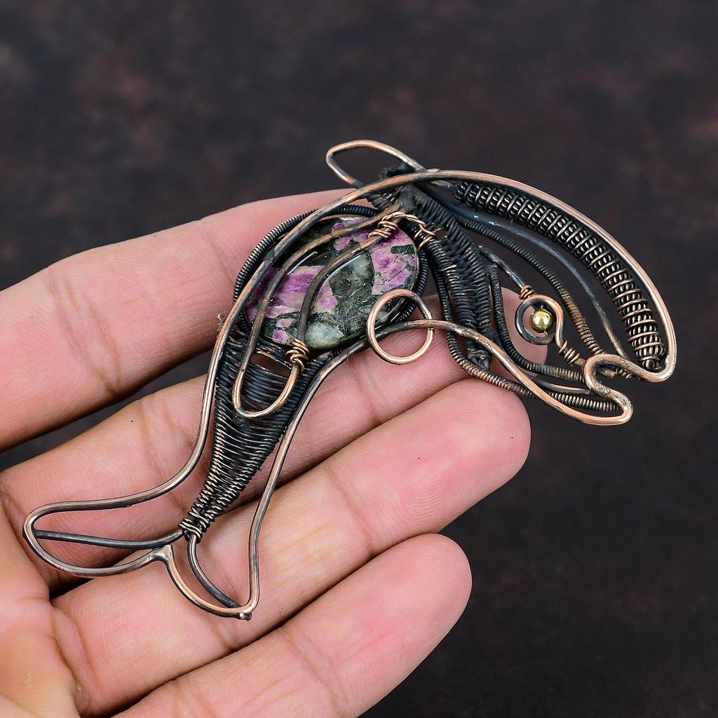 Eudialyte Pendant Copper Wire Wrapped Pendant Handmade Copper Jewelry Dainty Gemstone Pendant Eudialyte Copper Jewelry Fish Pendant For Gift