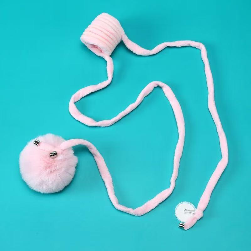 1Pc Suction Cup Spring Fur Ball Retractable Cat Teaser With Bells Colorful Elastic Strings Fluffy Cat Toy Pet Supplies