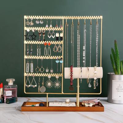 Jewelry Display Tree Jewelry Organizer Holder for Earrings, Necklaces, Rings, and Bracelets Tray Wooden Bracelet Slots