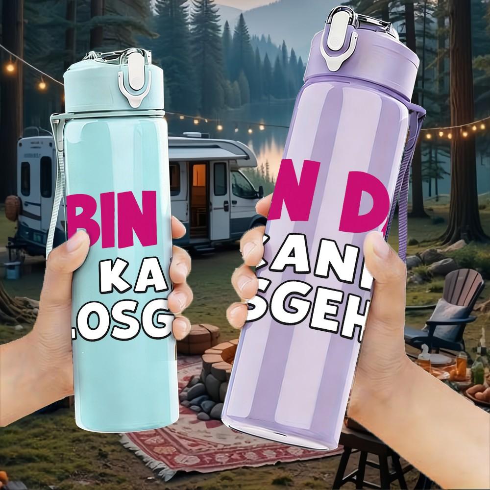 1PC Bin Da Kann Losgehen German Print 750ml Color Plastic Sports Water Bottle Leakproof Flip Straw Lid Suitable for Sports Office Home Use