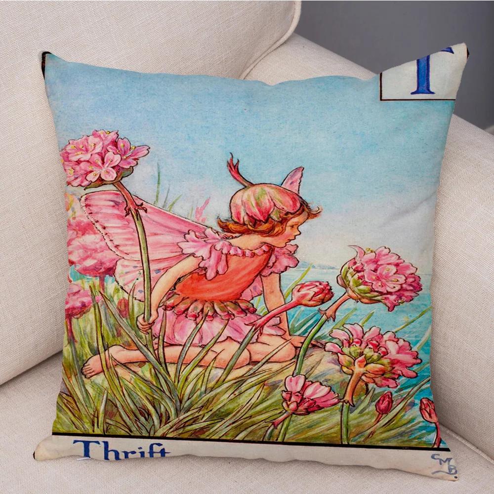 

Vintage Floral Girl Pillowcase Decor Cute Cartoon Flower Elf Fairy Tale for Sofa Home Pillow Case Soft Plush Cushion Cover 12x12Inch