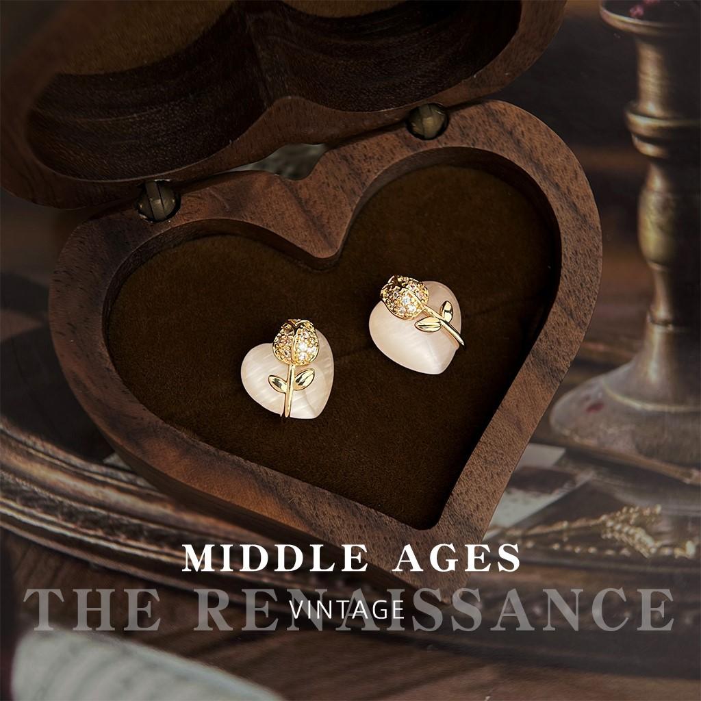 Light flower zircon love glass opal stud earrings simple small fragrant commuter earrings