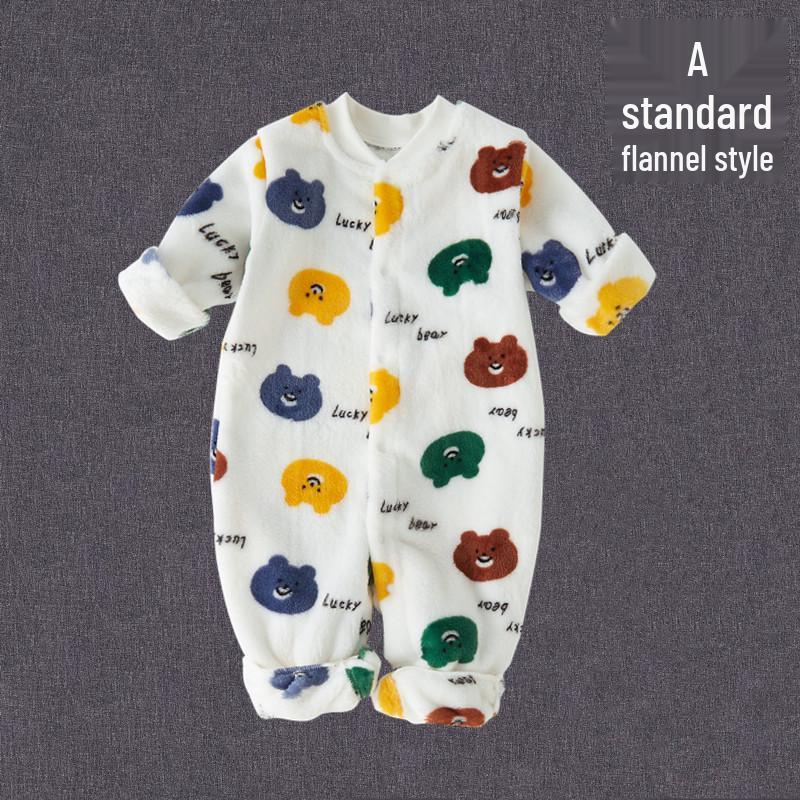 Coral Fleece Flannel Romper: Thick Velvet Homewear for Babies - Autumn/Winter