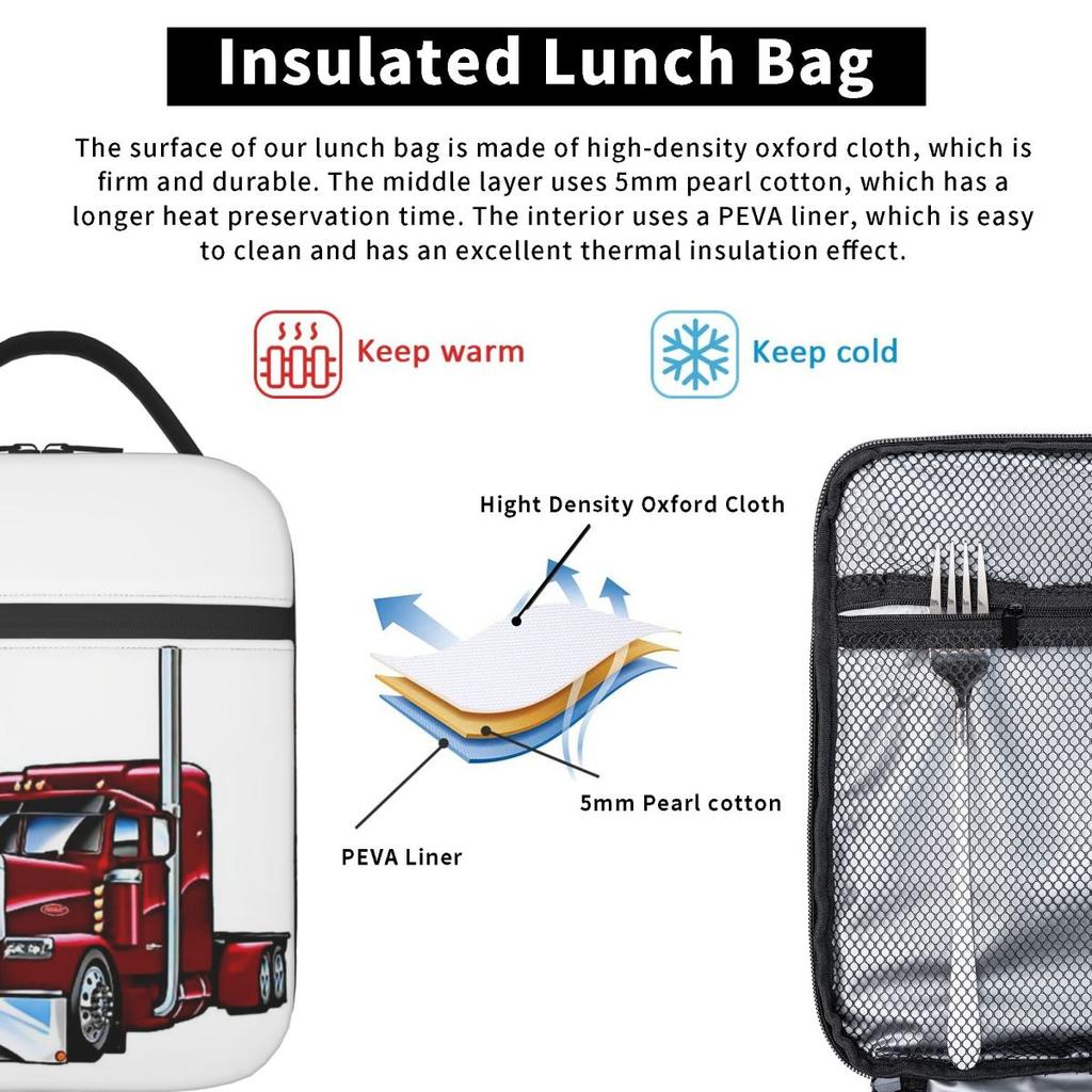 Peterbilt LKW Isolierte Lunchtasche für Damen Kinder Auslaufsichere Lebensmittelboxen Thermische Lunchbox Tragetasche